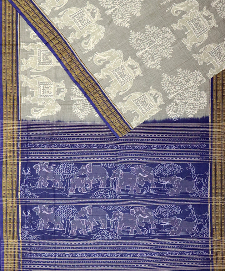 Grey blue cotton handloom sambalpuri saree