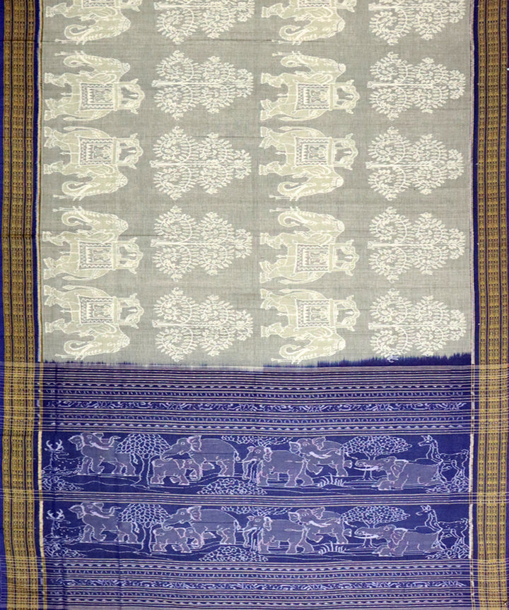 Grey blue cotton handloom sambalpuri saree