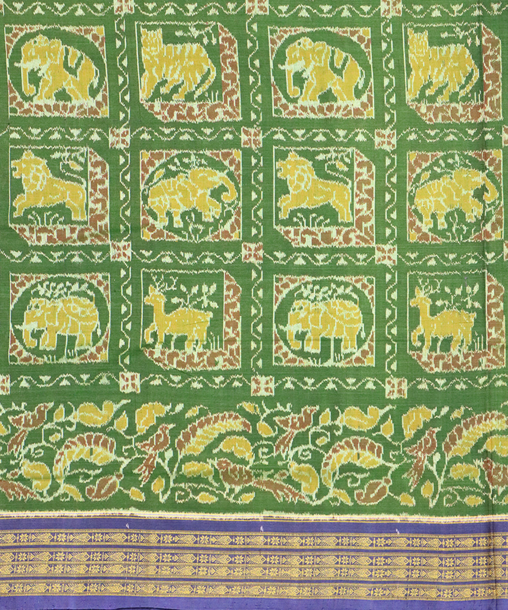 Dark green blue cotton handloom sambalpuri saree