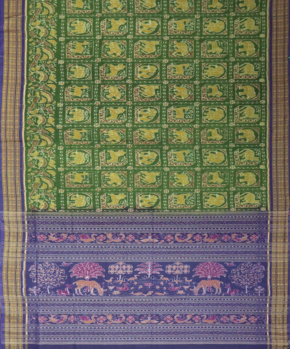 Dark green blue cotton handloom sambalpuri saree