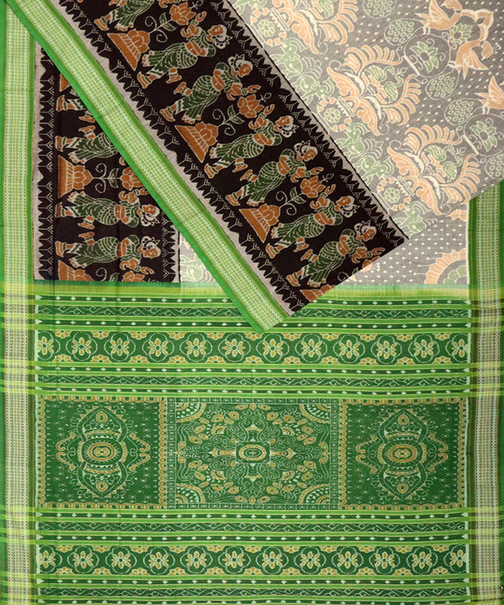 Multicolor dark green cotton handloom sambalpuri saree