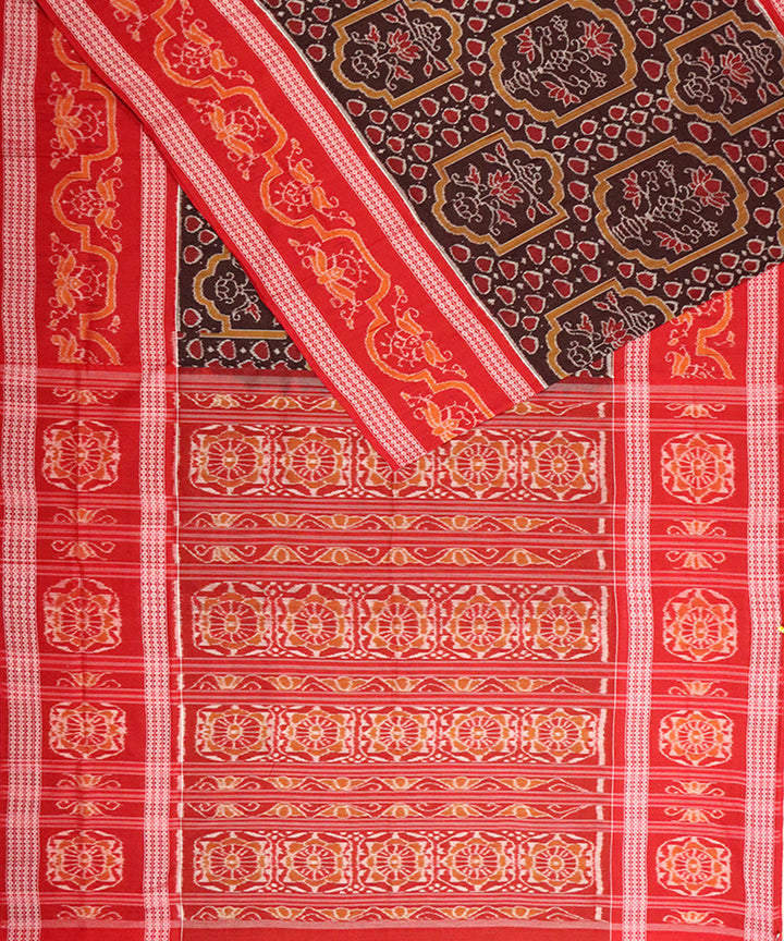 Brown red cotton handloom sambalpuri saree