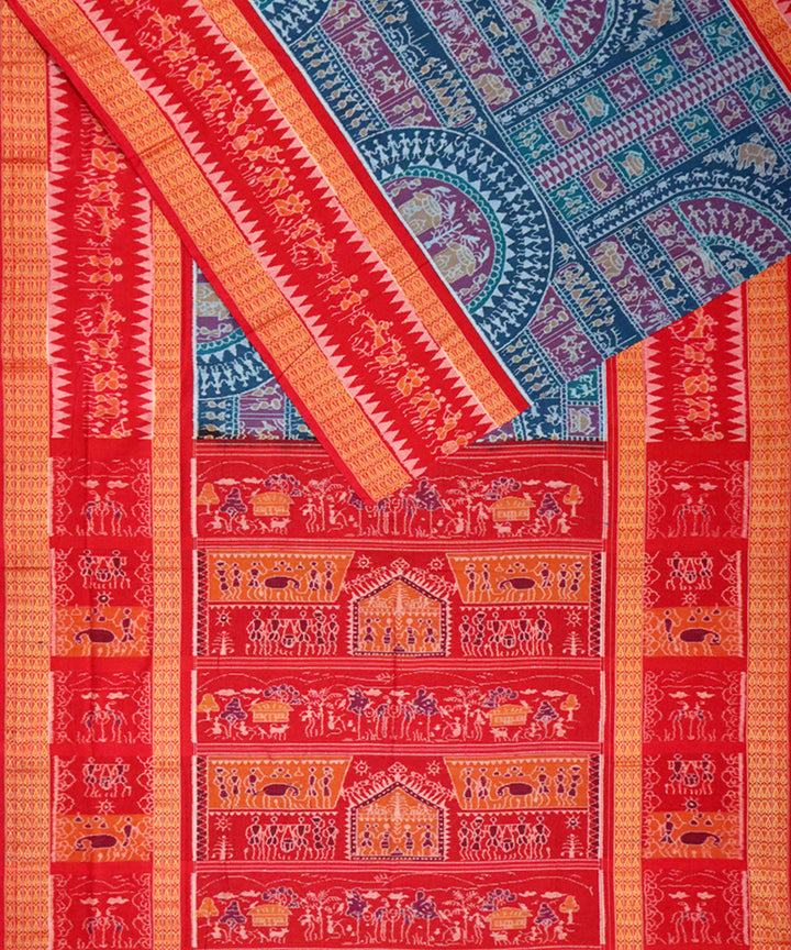 Multicolor red cotton handloom sambalpuri saree