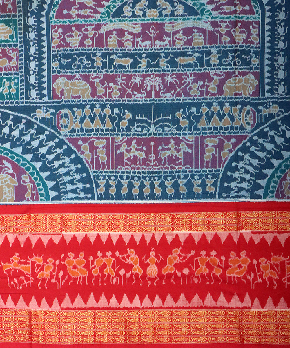 Multicolor red cotton handloom sambalpuri saree