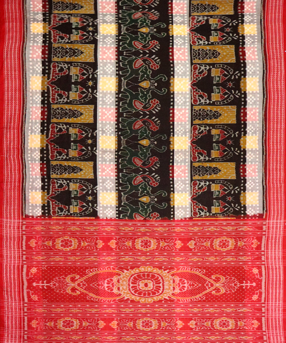 Black red handloom sambalpuri cotton saree