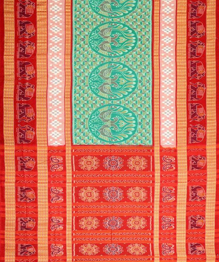 Mint green red cotton handloom sambalpuri saree