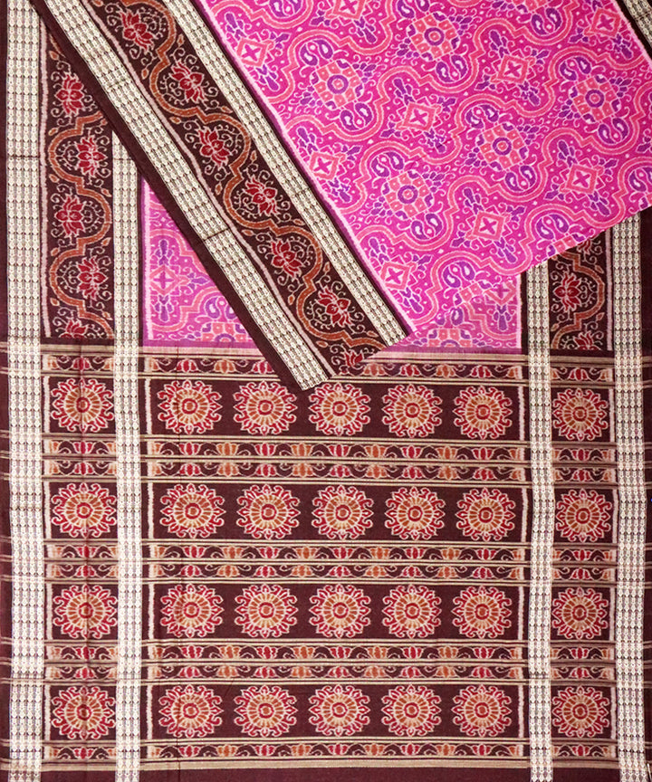 Dark raspberry dark brown cotton handloom sambalpuri saree