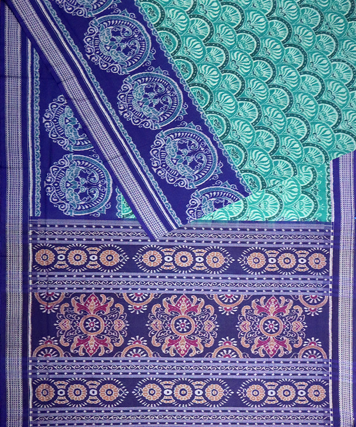 Celadon green blue cotton handloom sambalpuri saree