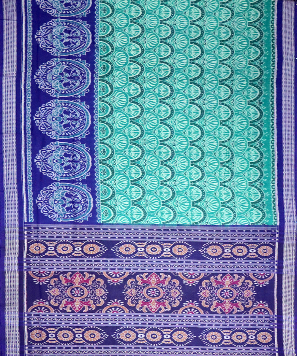 Celadon green blue cotton handloom sambalpuri saree