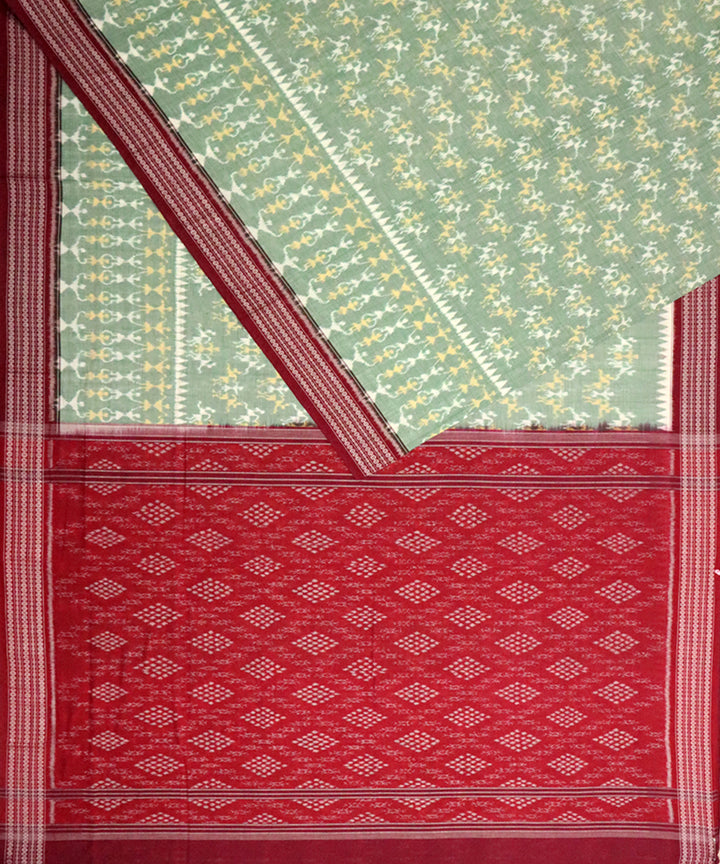 Celadon green barn red cotton handloom sambalpuri saree