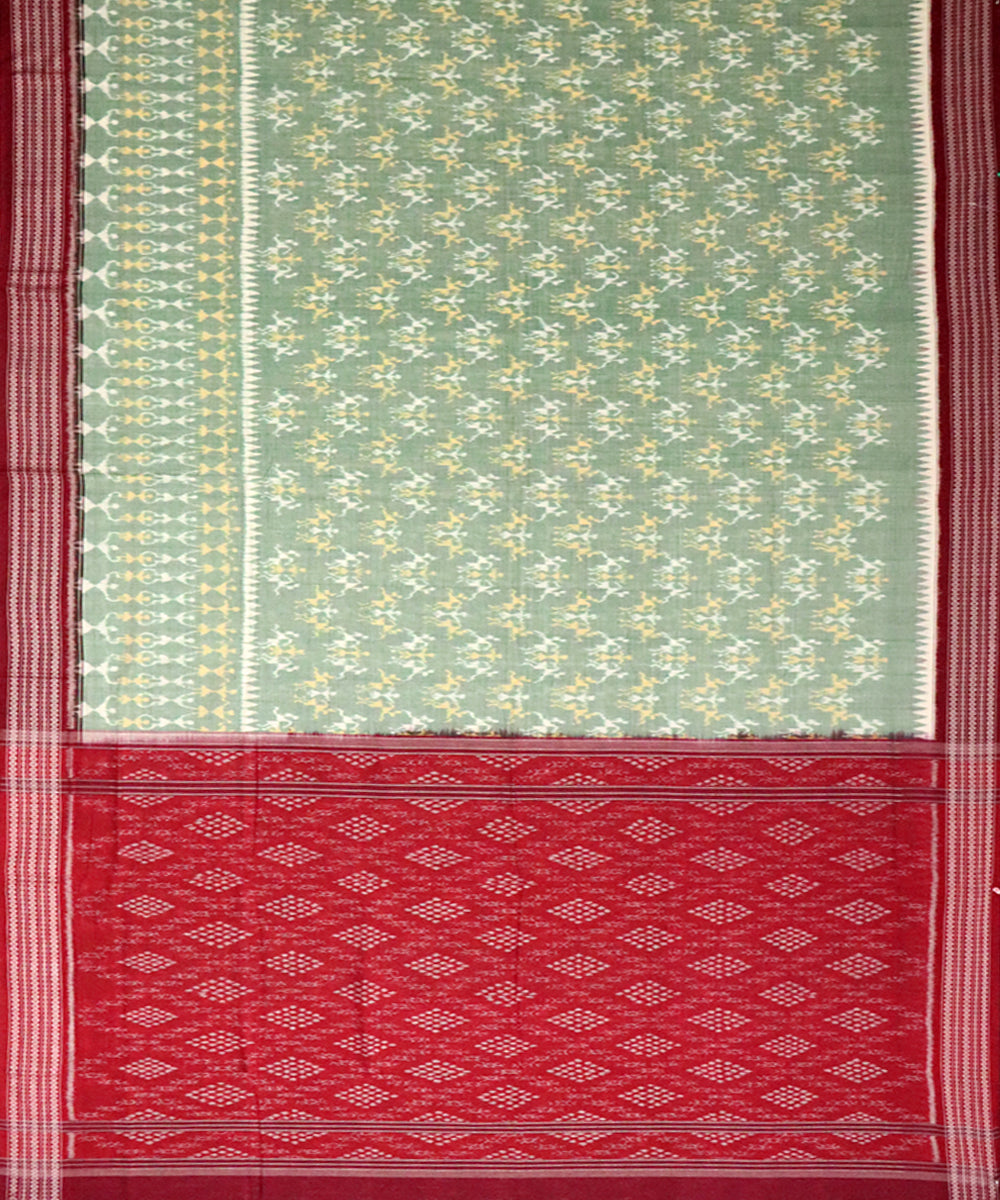 Celadon green barn red cotton handloom sambalpuri saree