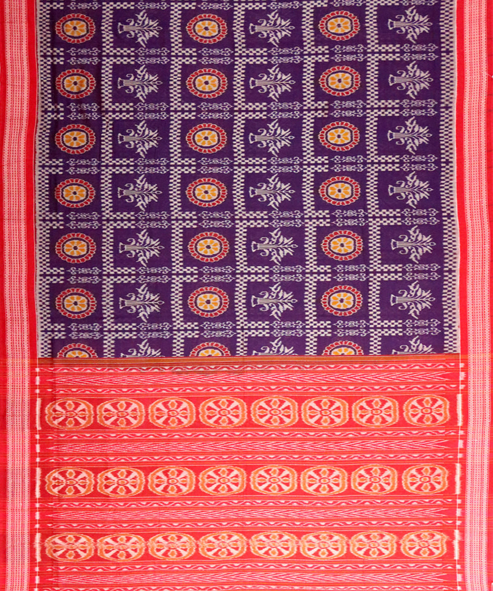 Dark eminence red cotton handloom sambalpuri saree