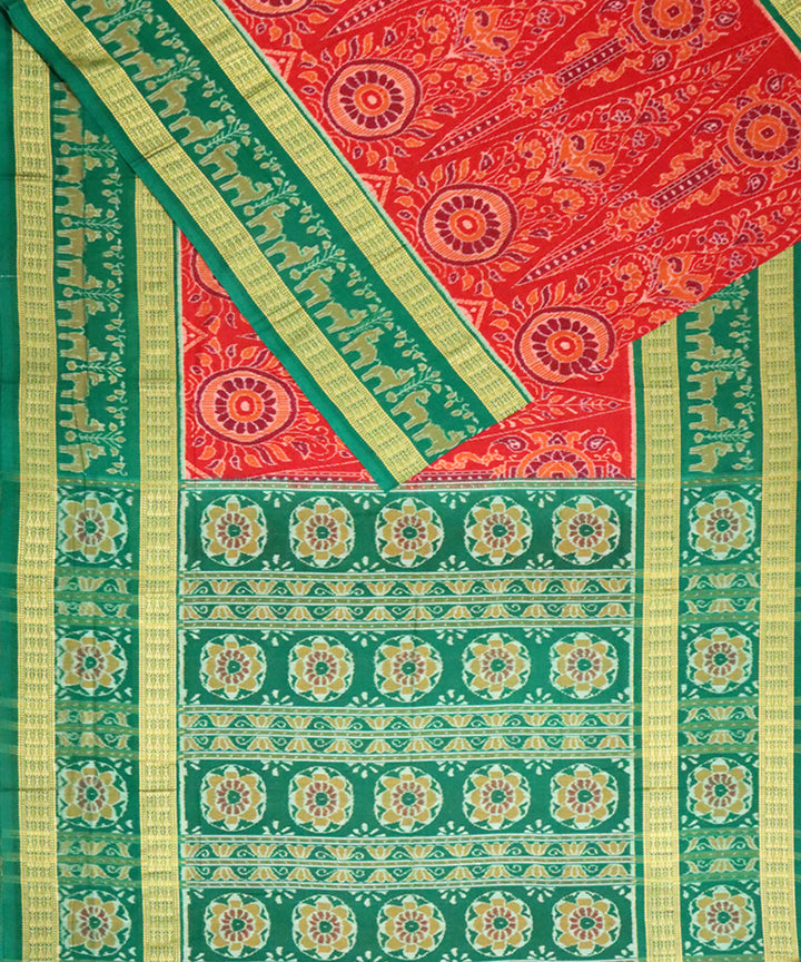 Red green cotton handloom sambalpuri saree