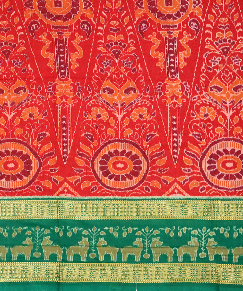 Red green cotton handloom sambalpuri saree