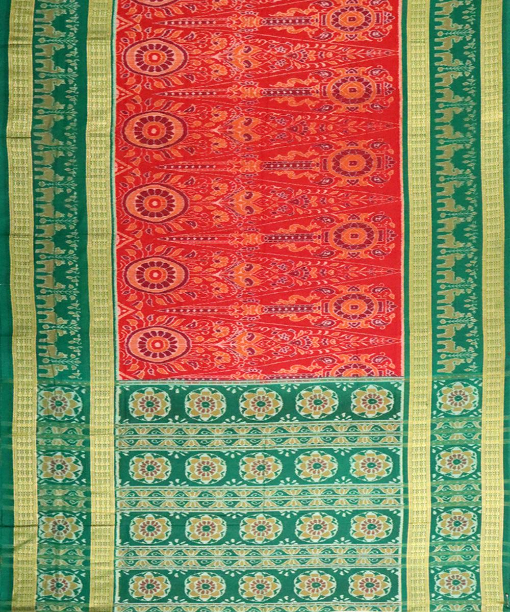 Red green cotton handloom sambalpuri saree