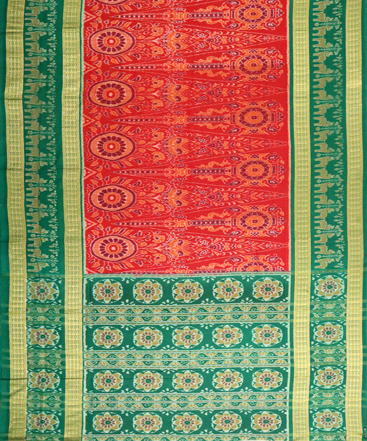 Red green cotton handloom sambalpuri saree