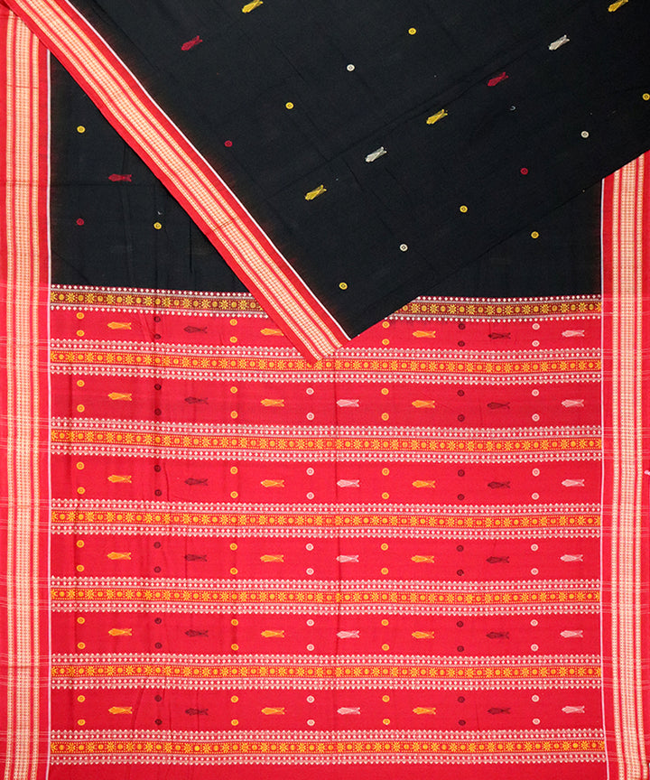 Black red sambalpuri cotton handloom saree