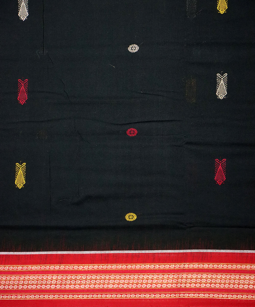 Black red sambalpuri cotton handloom saree