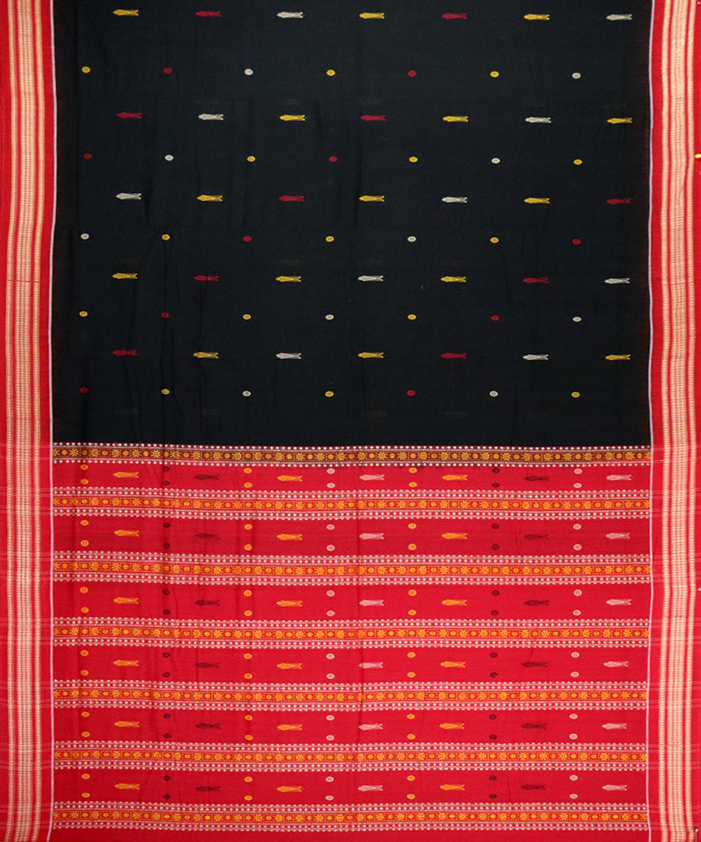 Black red sambalpuri cotton handloom saree