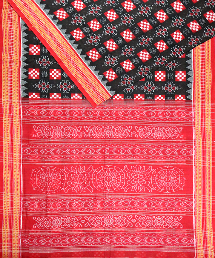 Black red cotton handloom sambalpuri saree