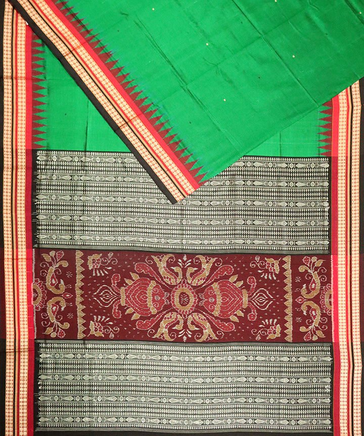 Dark green black cotton silk handloom bomkai saree