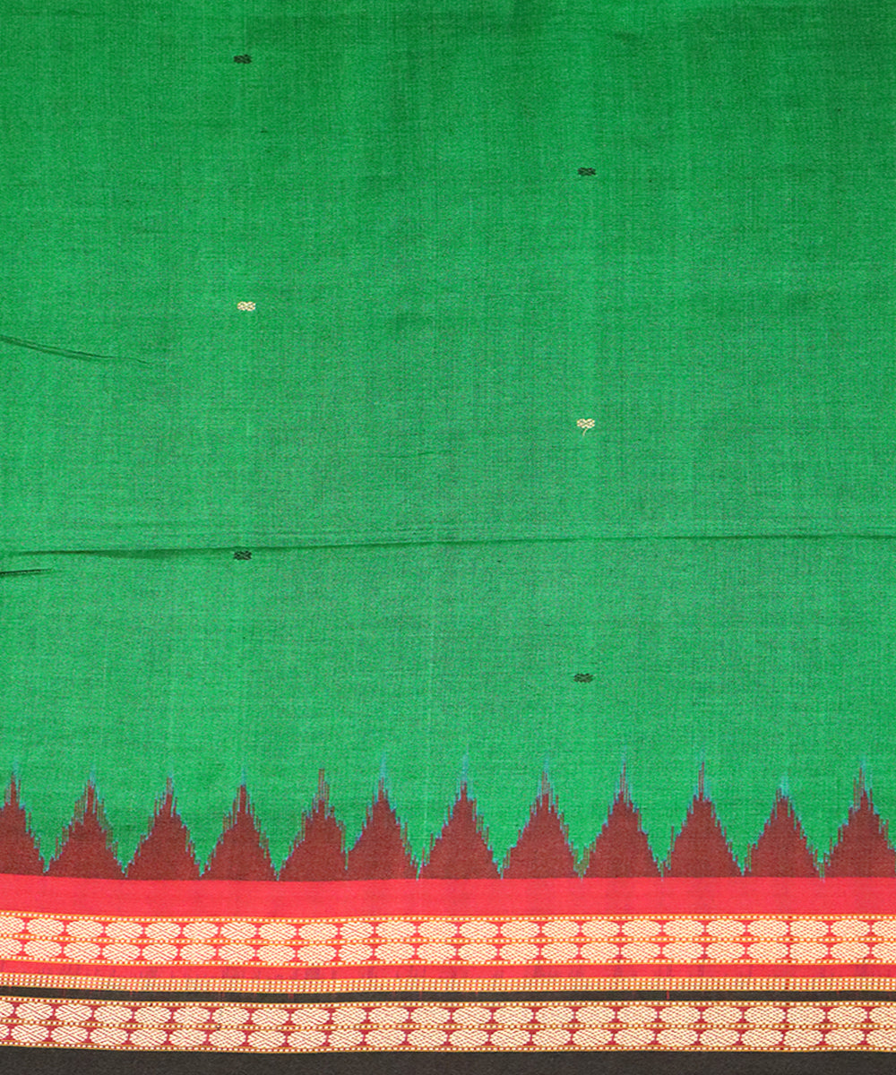 Dark green black cotton silk handloom bomkai saree