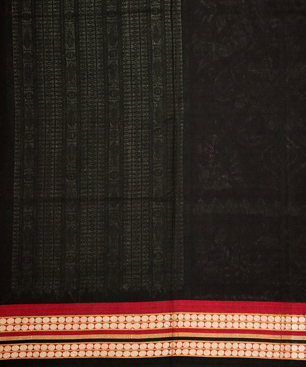 Dark green black cotton silk handloom bomkai saree