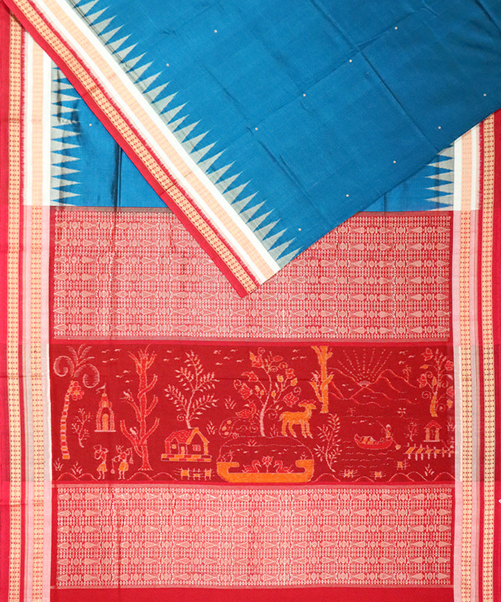 Sky blue black cotton silk handloom bomkai saree