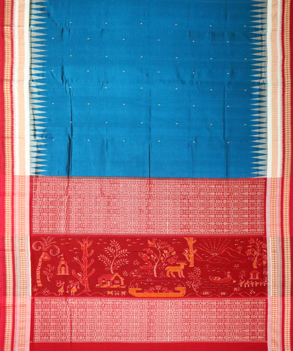 Sky blue black cotton silk handloom bomkai saree