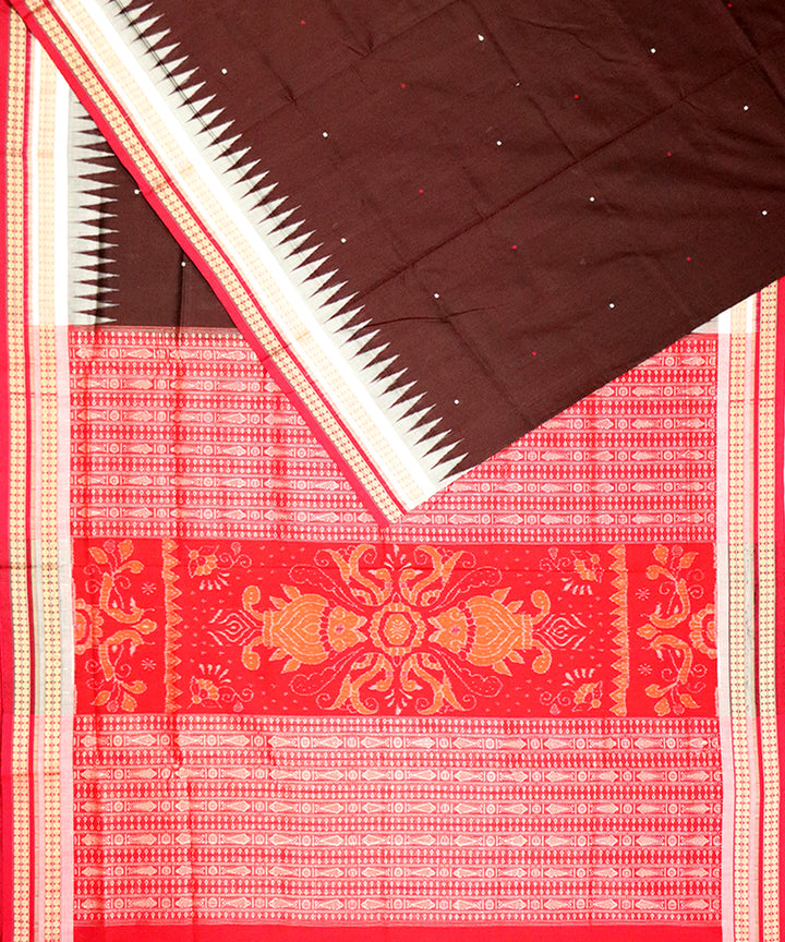 Caput mortuum red cotton silk handloom bomkai saree