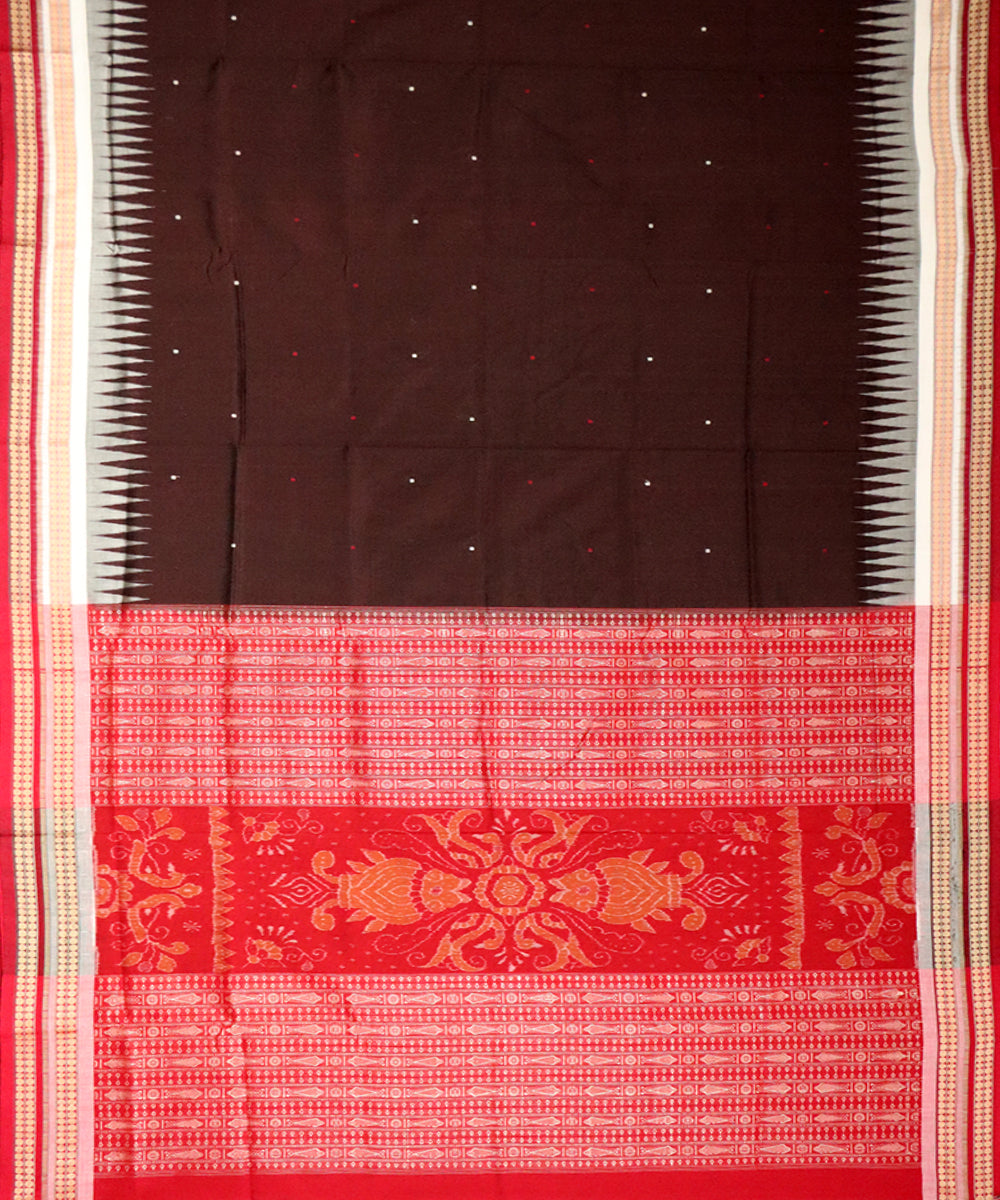 Caput mortuum red cotton silk handloom bomkai saree