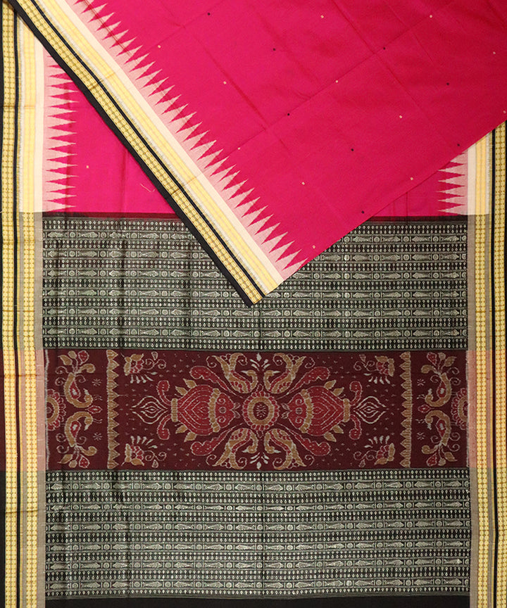 Pink black cotton silk handloom bomkai saree