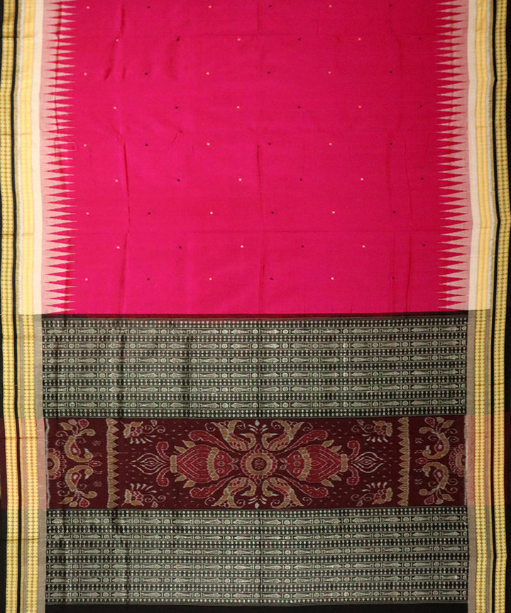 Pink black cotton silk handloom bomkai saree