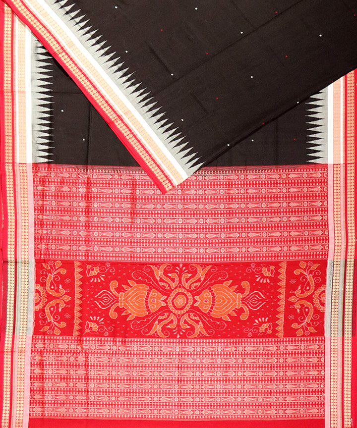 Black red cotton silk handloom bomkai saree