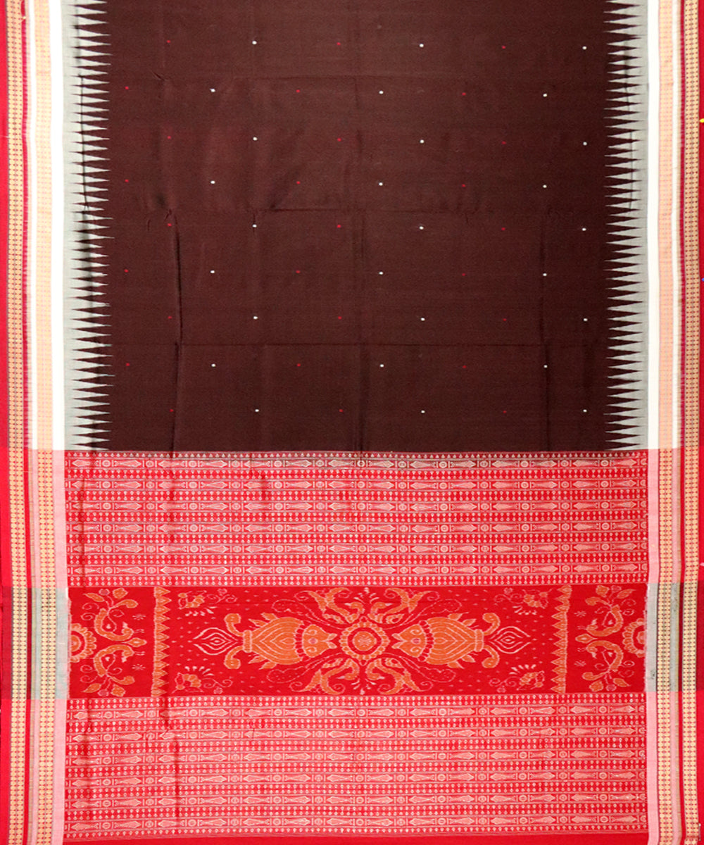 Black bean maroon cotton silk handloom bomkai saree