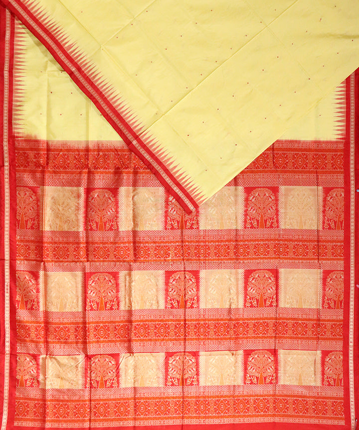 Arylide yellow red silk handloom bomkai saree