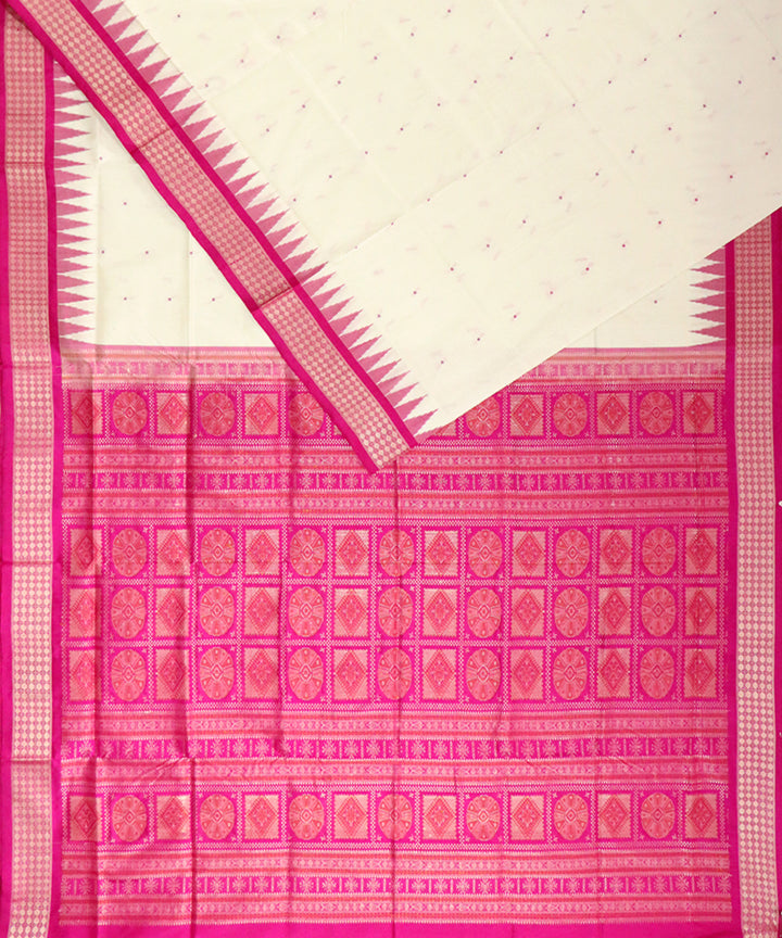 White pink silk handloom bomkai saree