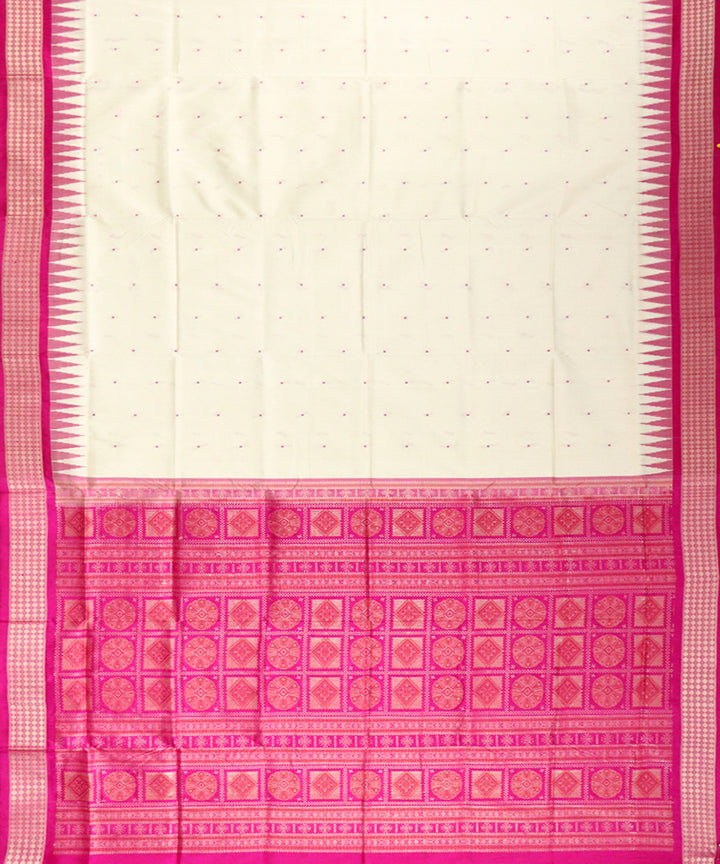 White pink silk handloom bomkai saree