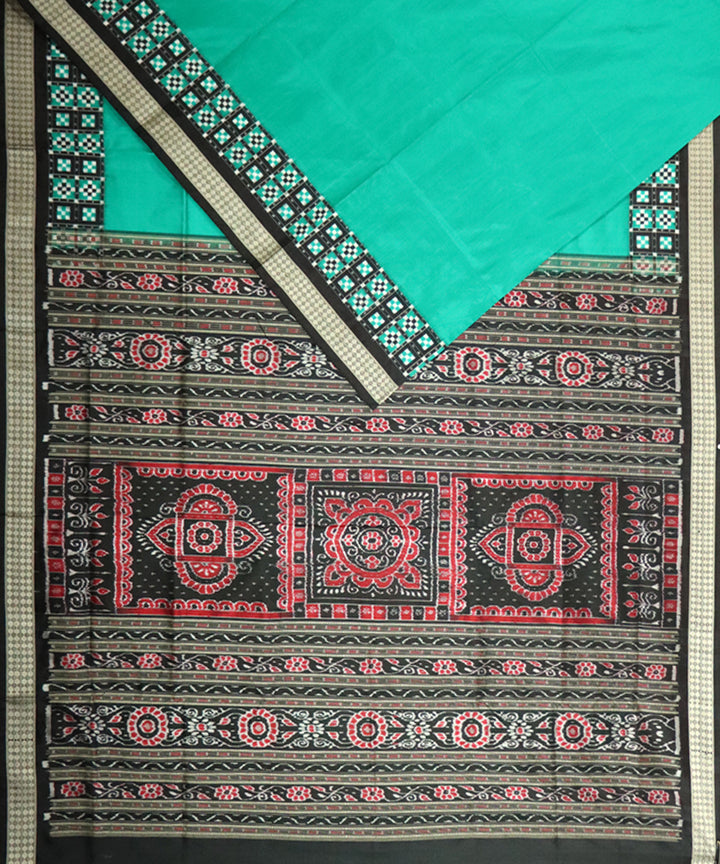 Cyan turquoise black silk handloom sambalpuri saree