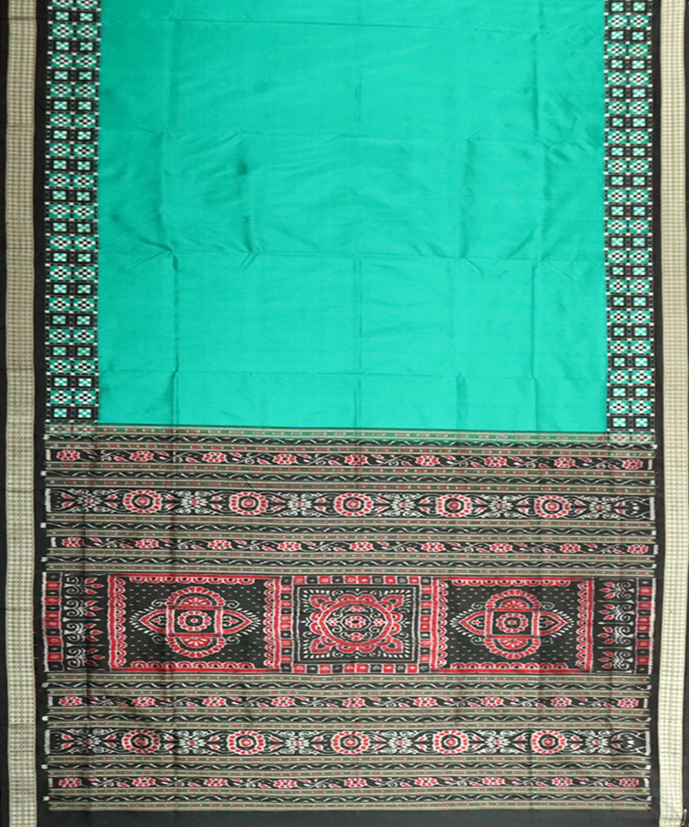 Cyan turquoise black silk handloom sambalpuri saree