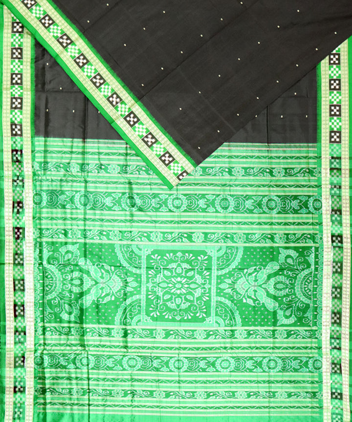 Black green silk handloom bomkai saree