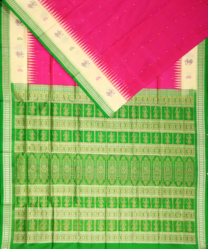 Pink green silk handloom bomkai saree