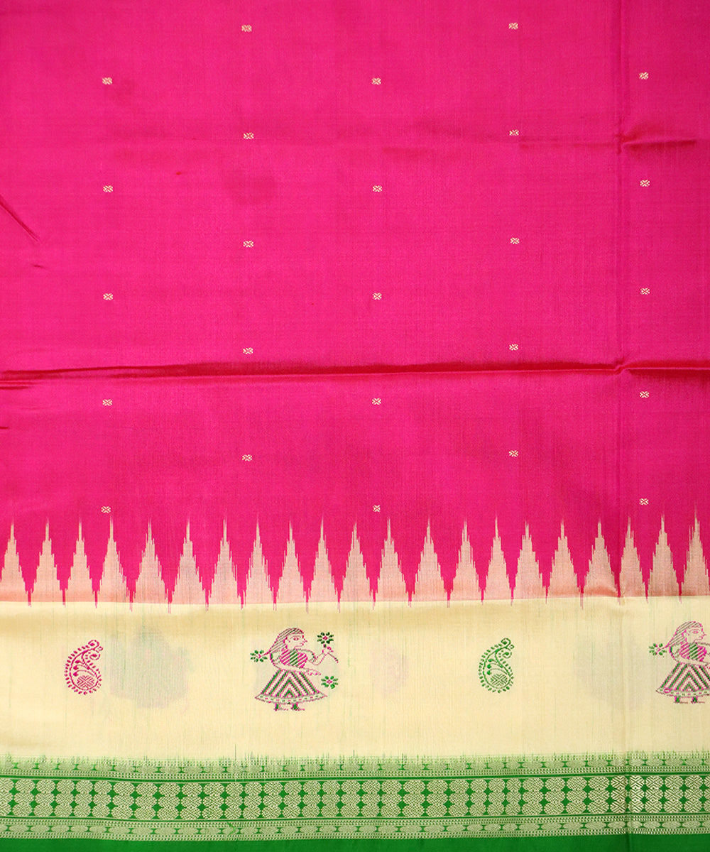 Pink green silk handloom bomkai saree