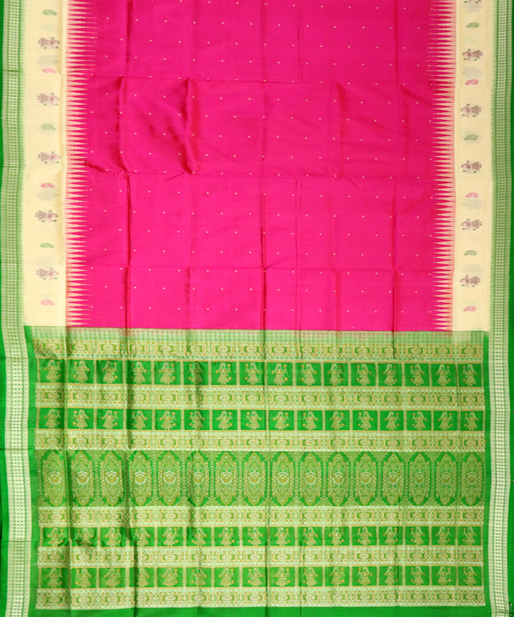 Pink green silk handloom bomkai saree