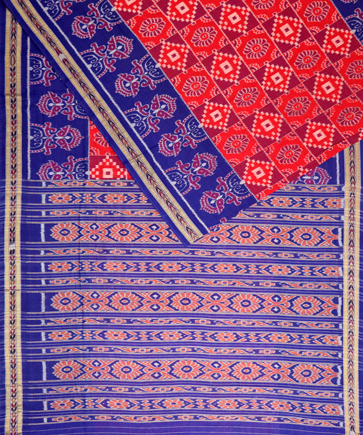 Red navy blue handloom nuapatna cotton saree