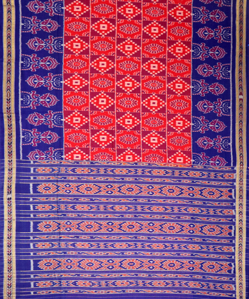 Red navy blue handloom nuapatna cotton saree