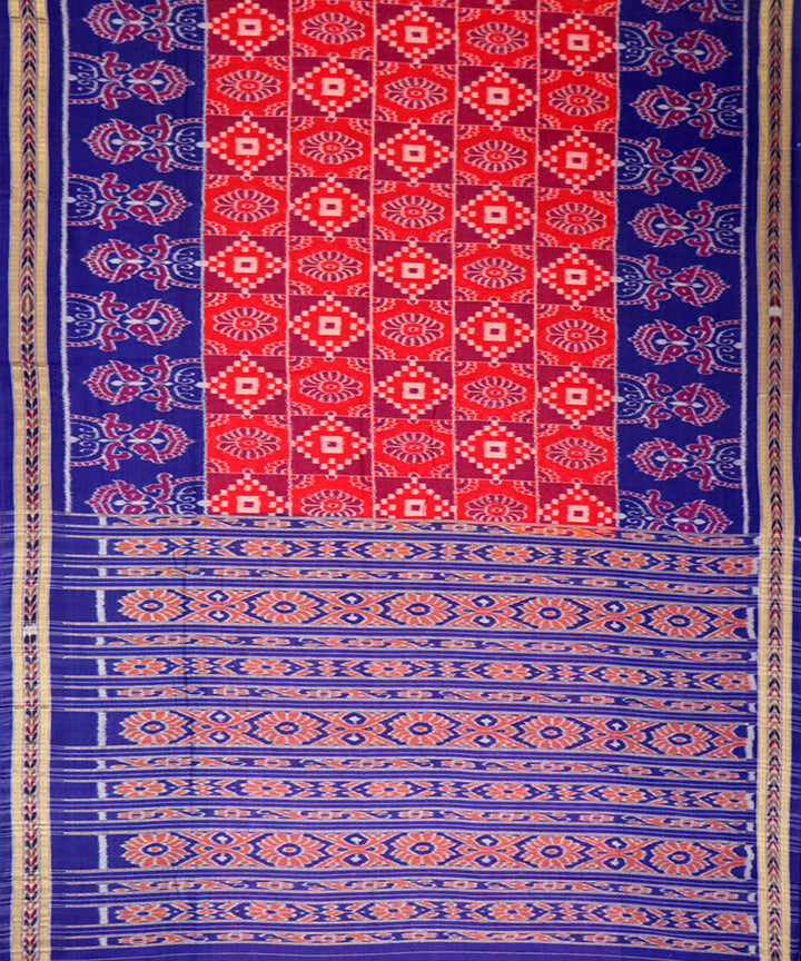 Red navy blue handloom nuapatna cotton saree