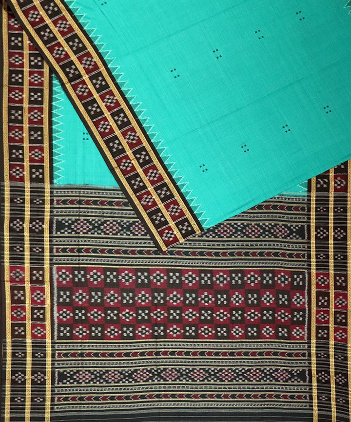 Cyan turquoise black cotton handloom nuapatna saree