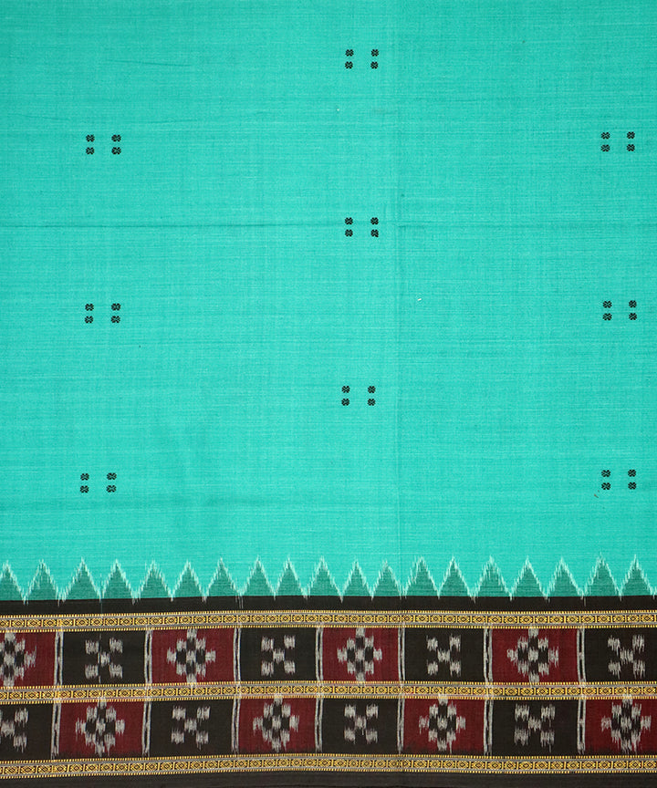 Cyan turquoise black cotton handloom nuapatna saree