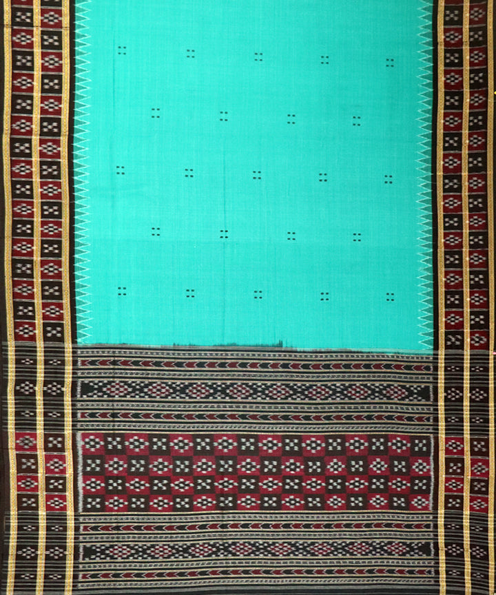 Cyan turquoise black cotton handloom nuapatna saree